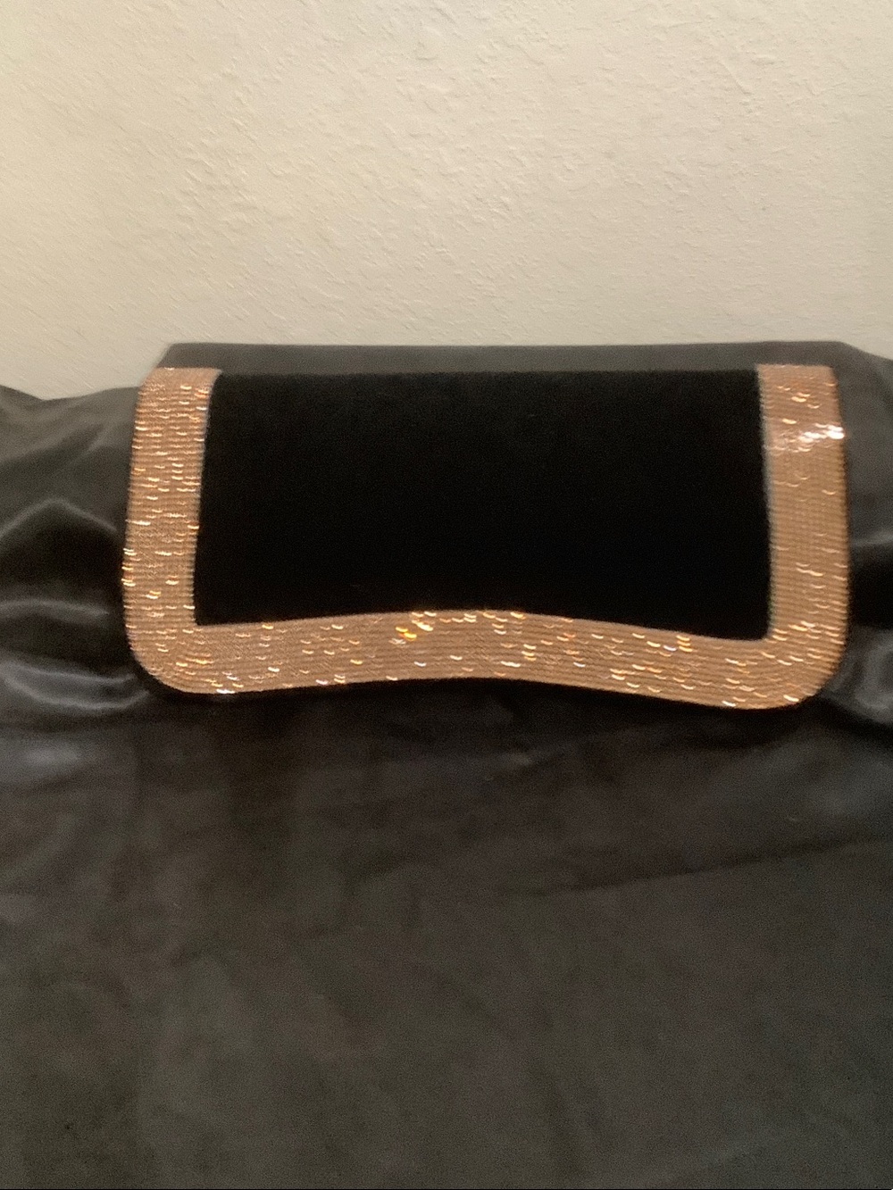 Black Velvet Clutch with Gold Sequin Trim - Women Bags